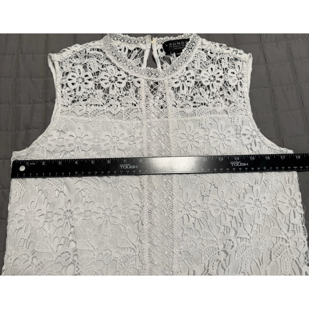 LAUNDRY Women White Lace Overlay Blouse Top Shirt Sz S floral crochet high neck - Picture 6 of 7